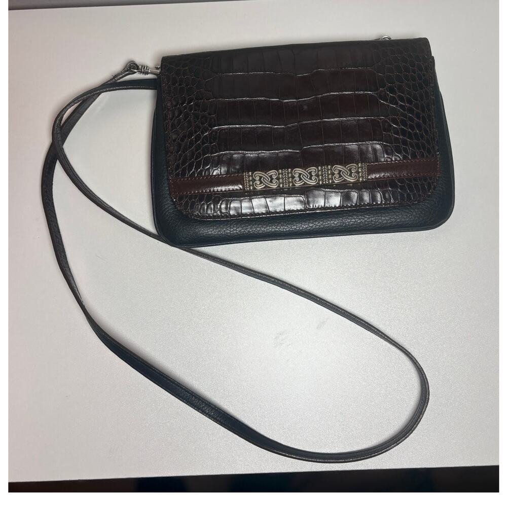 Brighton Leather Crossbody Wallet Purse Croc Embossed Organizer